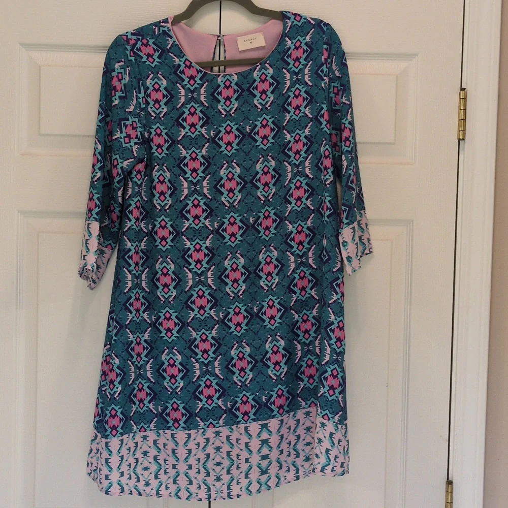 Everly Pink and Teal Patterned Dress - Picture 1 of 4